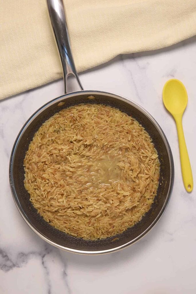 cooked orzo at the al dente stage
