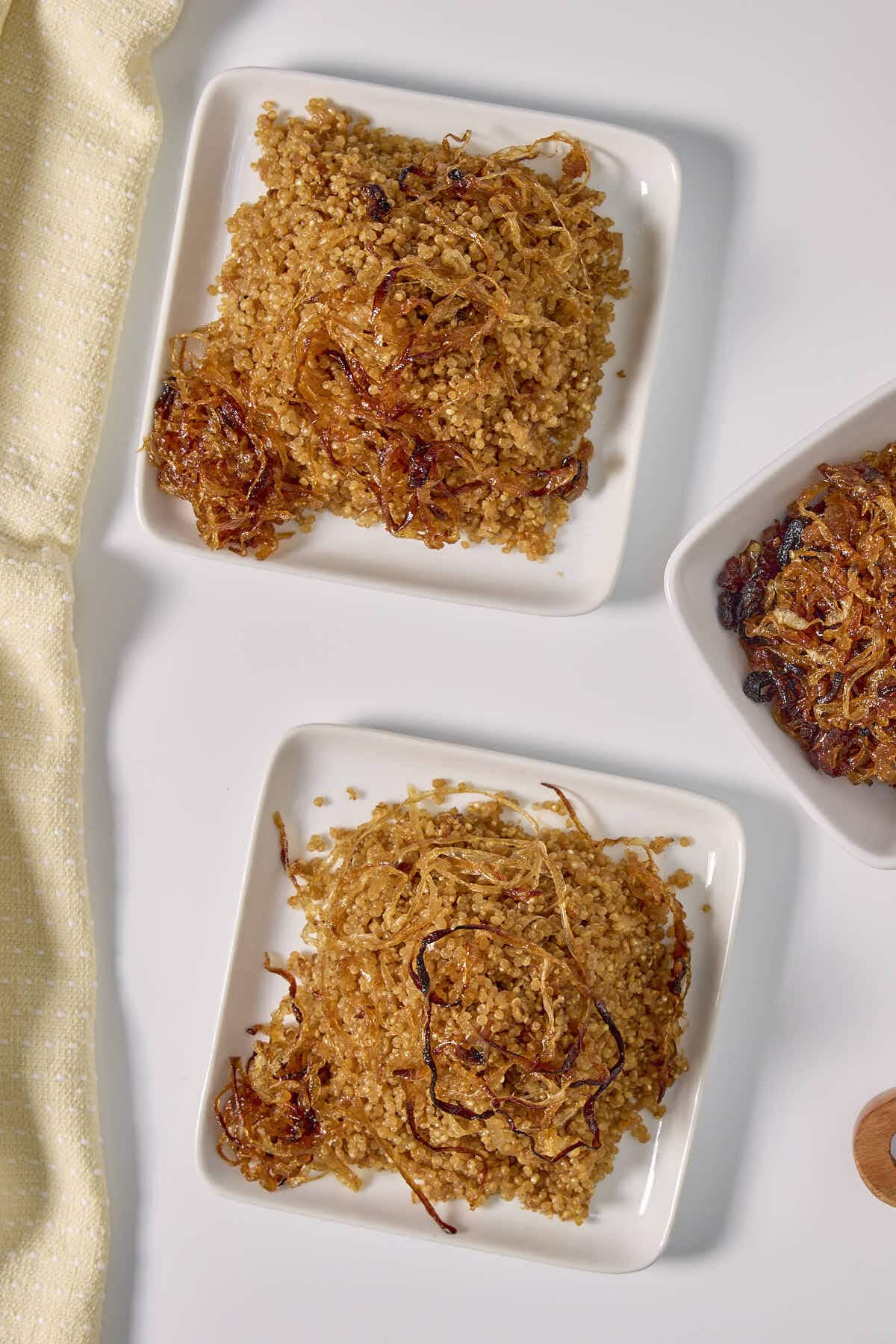 two plates of French onion quinoa from this recipe