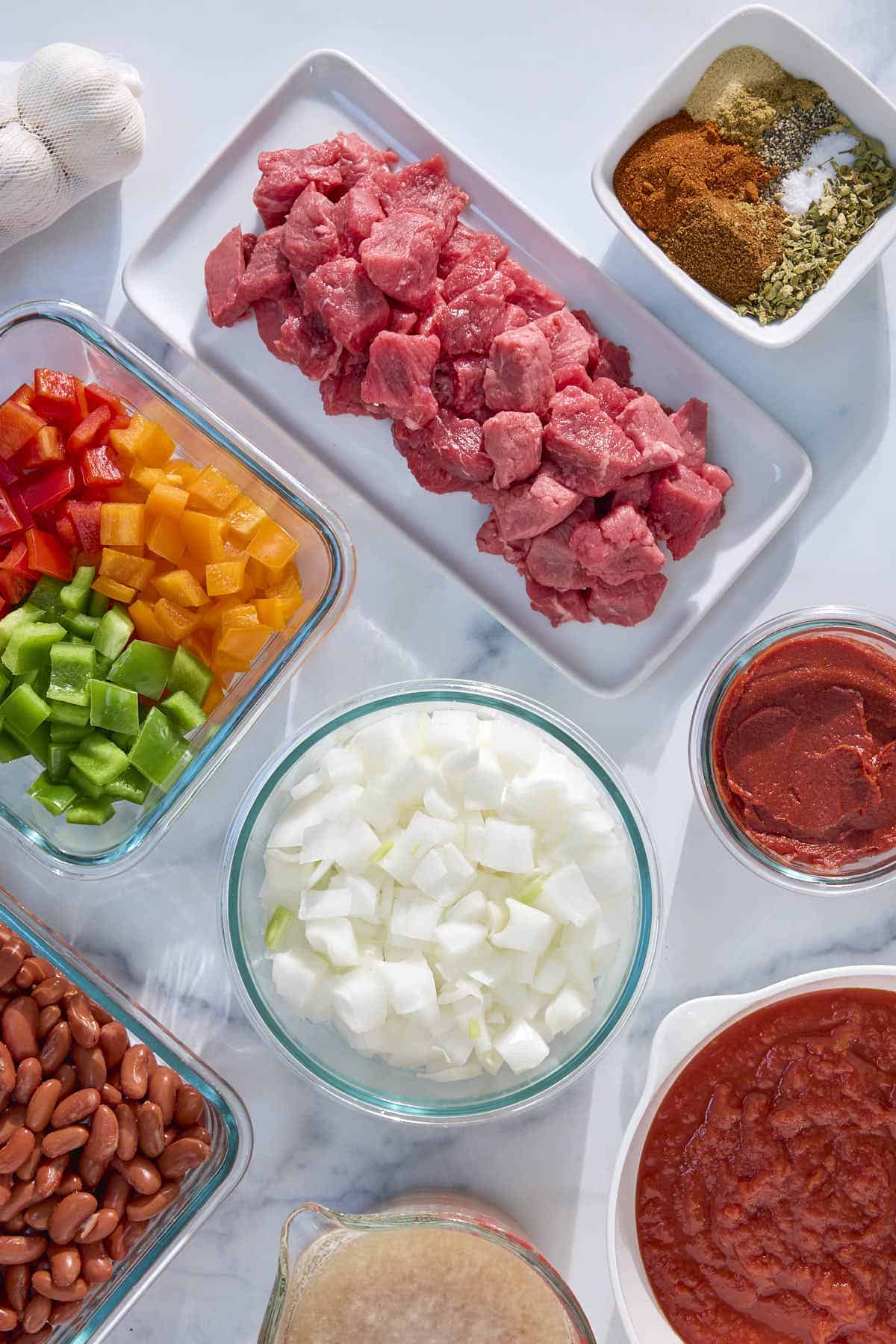 ingredients for the chuckwagon chili with stew meat