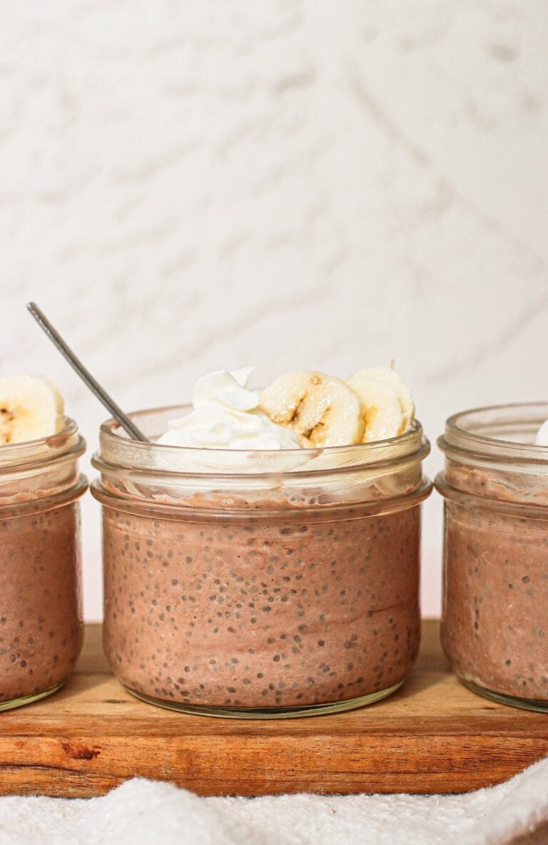 Cups of chocolate protein chia pudding