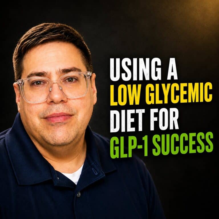 Benjamin beside text reading "Using a Low Glycemic Diet for GLP-1 Success"