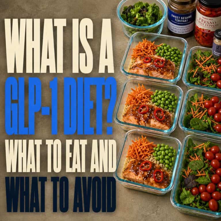 Salmon meal prep bowls portioned into glass containers for a high-protein GLP-1 diet