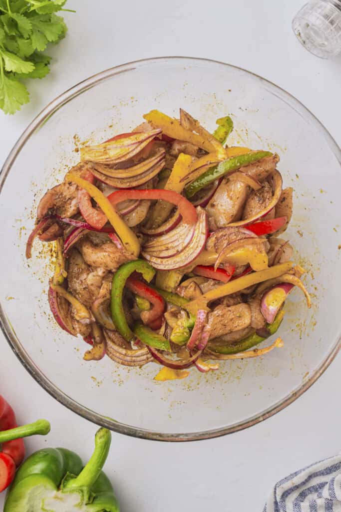 Everything mixed up in the marinade to make this air fryer chicken fajitas recipe