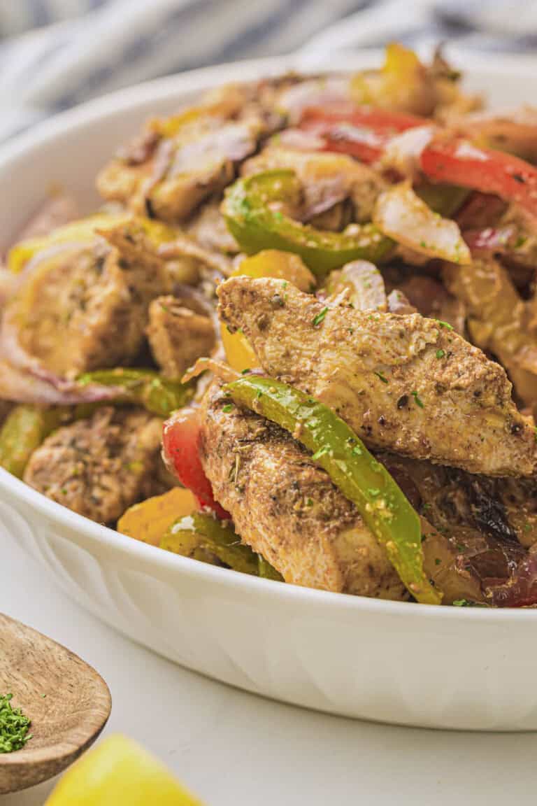 Plated chicken fajitas
