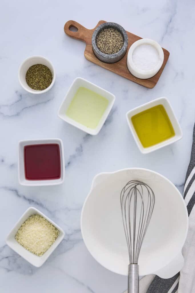 Ingredients for the simple Italian dressing for the pasta salad