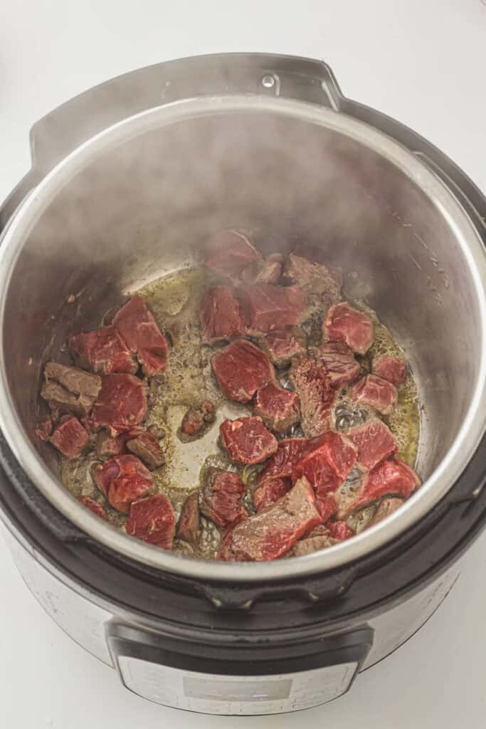 Browning the beef in the instant pot