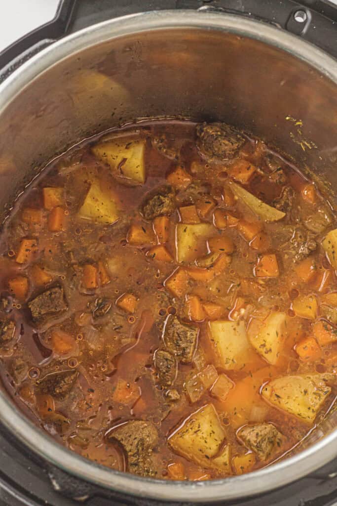 Beef stew after it has been pressure cooked