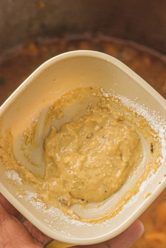 The thickener fully hydraded to prepare the slurry for adding to the stew without forming lumps