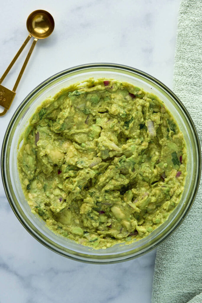 Mixed guacamole ready to be served