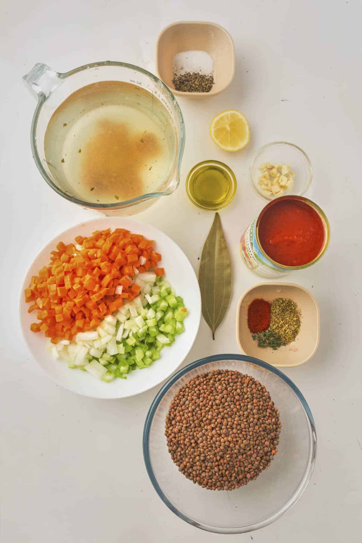 Ingredients for the lentil soup recipe