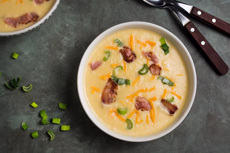 Keto loaded cauliflower soup