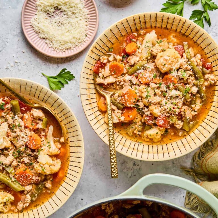 Bowls of turkey vegetable soup