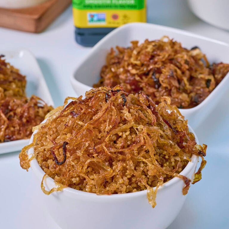 French onion quinoa with extra caramelized onions on top