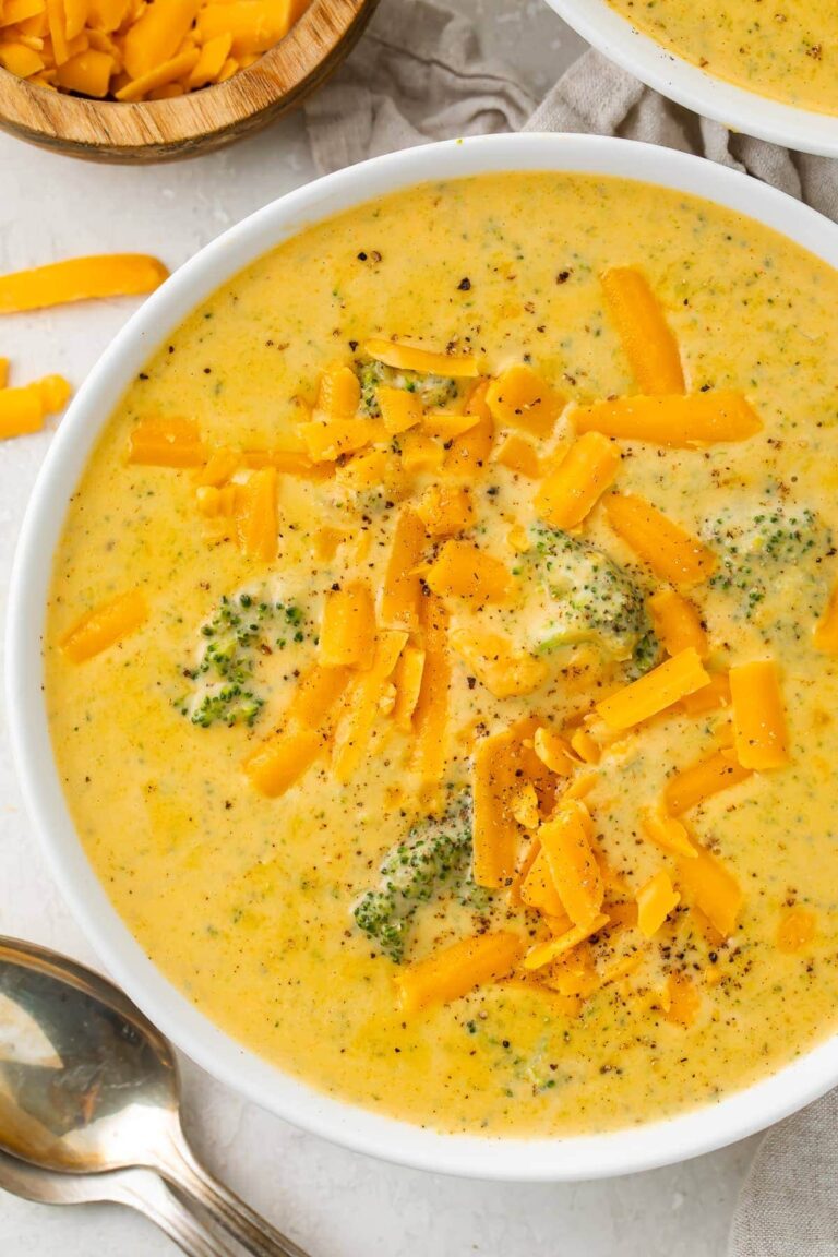 A bowl of keto broccoli cheddar soup