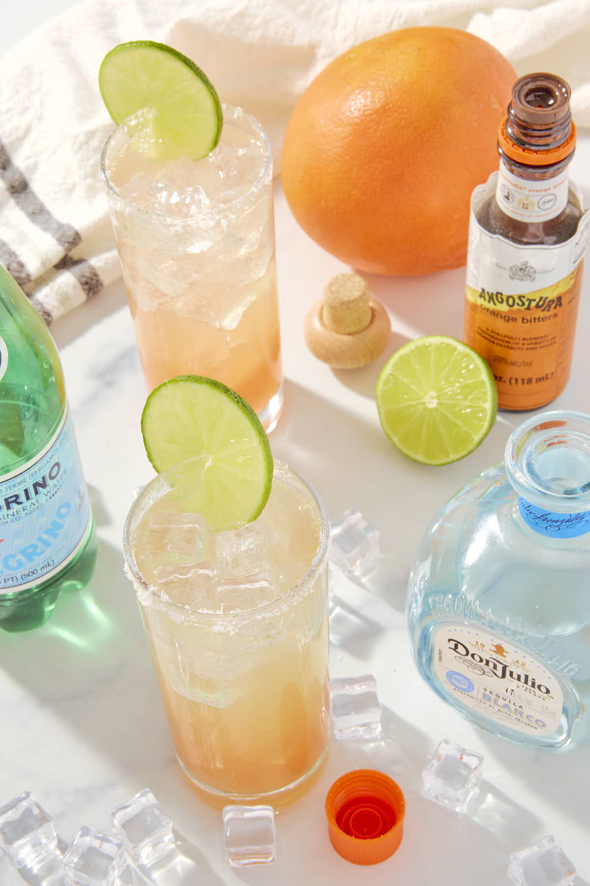 Palomas already poured into glasses with salted rims
